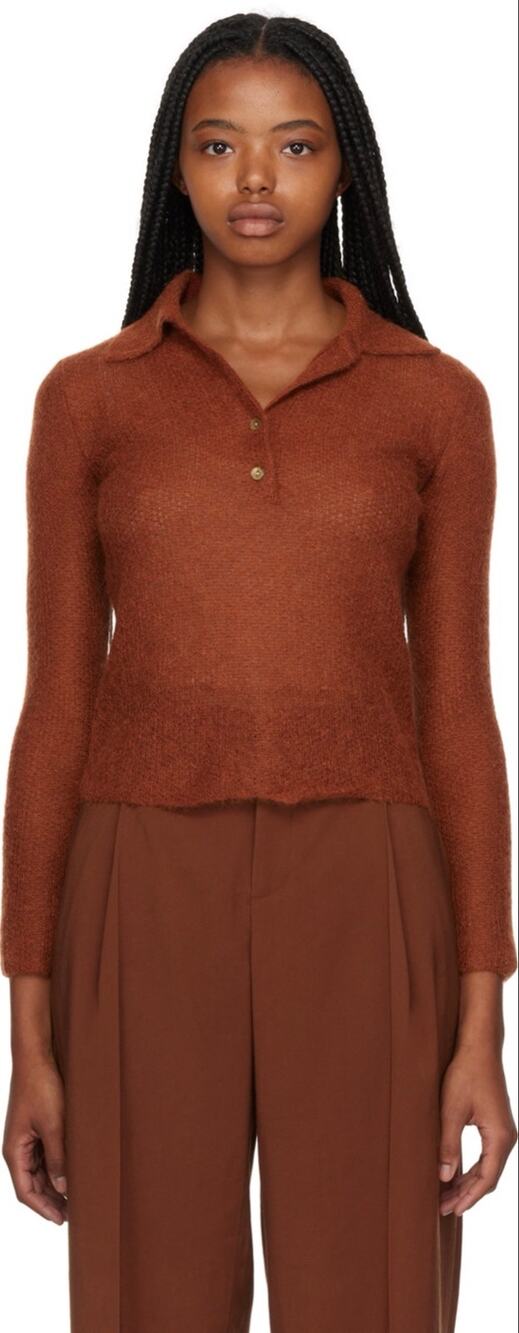 Vince Brushed Mohair Wool Polo Sweater Zinnia Rust Orange Collared Knit Size M